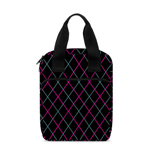 Black Pink And Blue Argyle Pattern Print Bible Tote Bag
