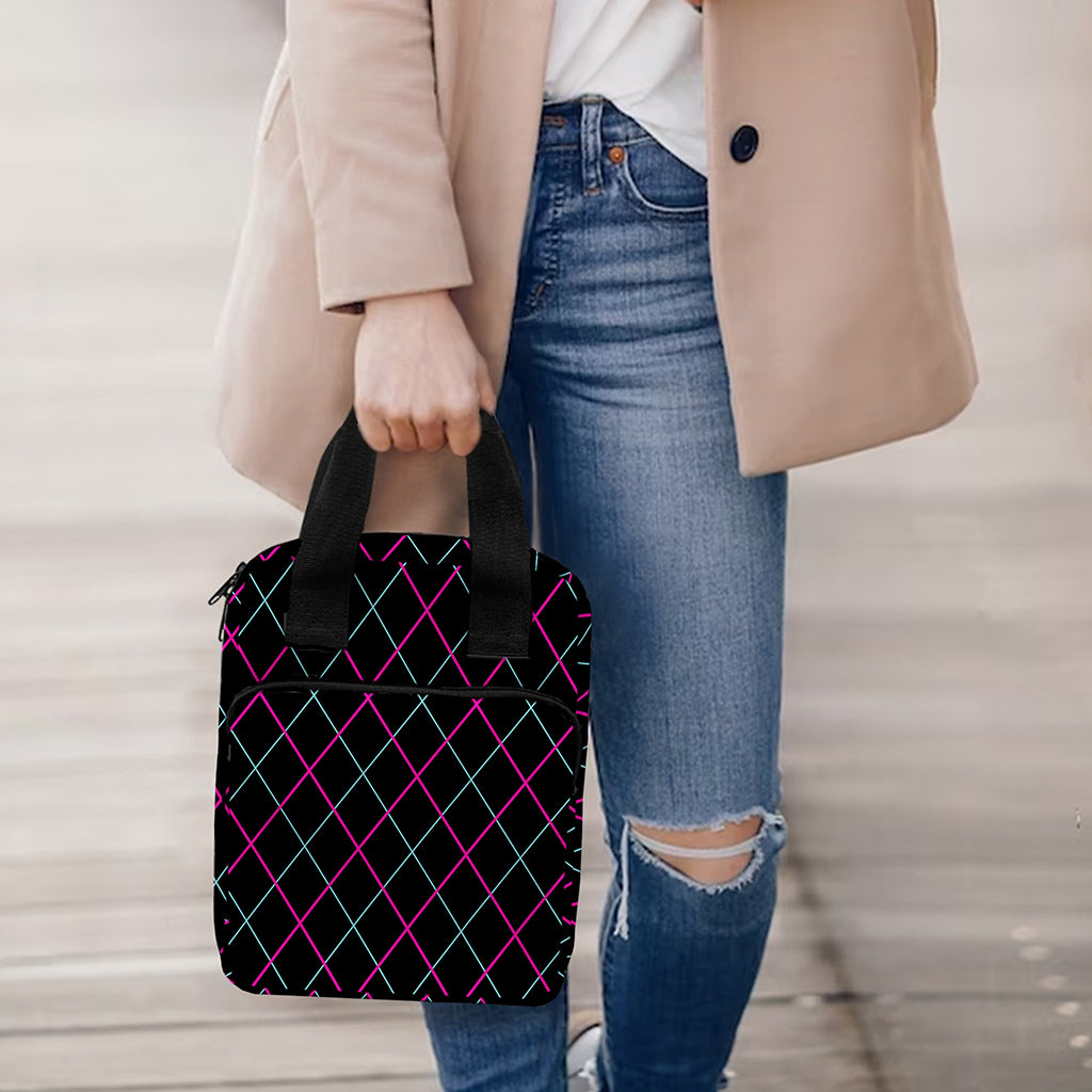 Black Pink And Blue Argyle Pattern Print Bible Tote Bag