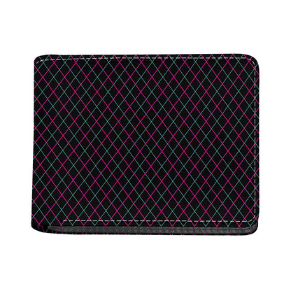 Black Pink And Blue Argyle Pattern Print Bifold Wallet