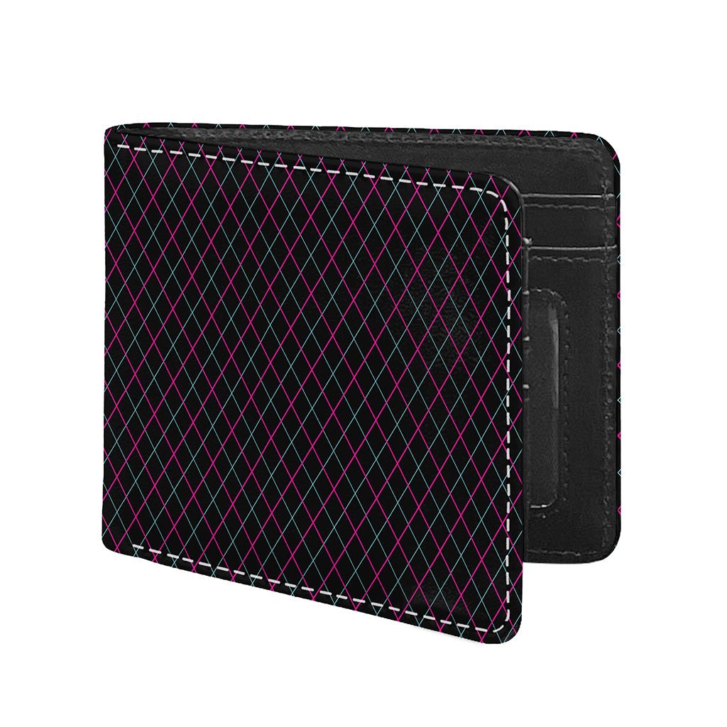 Black Pink And Blue Argyle Pattern Print Bifold Wallet