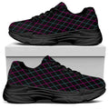 Black Pink And Blue Argyle Pattern Print Black Chunky Shoes