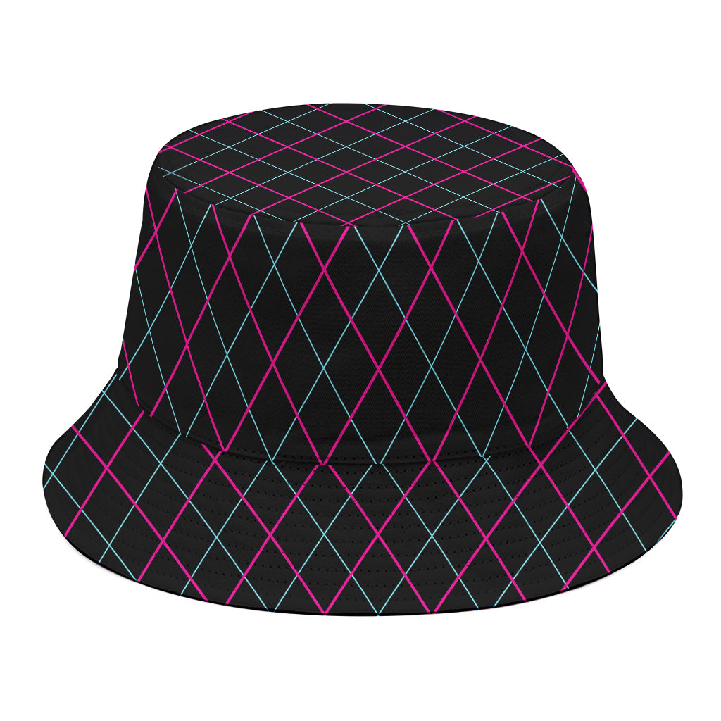 Black Pink And Blue Argyle Pattern Print Bucket Hat