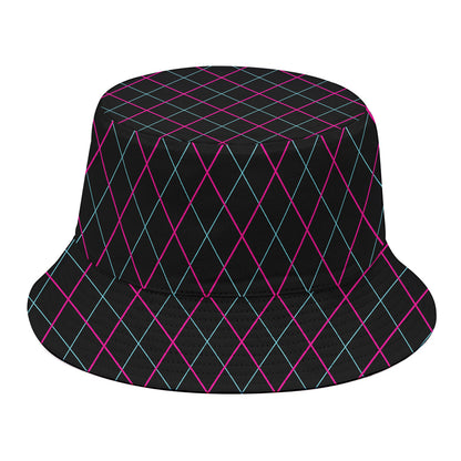 Black Pink And Blue Argyle Pattern Print Bucket Hat
