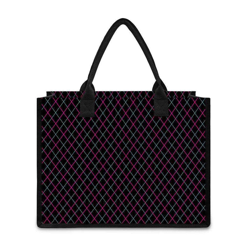 Black Pink And Blue Argyle Pattern Print Canvas Tote Bag
