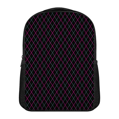 Black Pink And Blue Argyle Pattern Print Casual Backpack