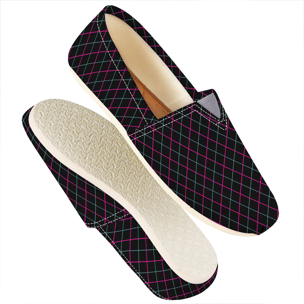 Black Pink And Blue Argyle Pattern Print Casual Shoes