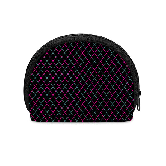 Black Pink And Blue Argyle Pattern Print Coin Purse