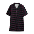 Black Pink And Blue Argyle Pattern Print Cotton Hawaiian Shirt