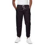 Black Pink And Blue Argyle Pattern Print Cotton Pants