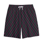 Black Pink And Blue Argyle Pattern Print Cotton Shorts