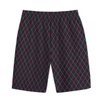 Black Pink And Blue Argyle Pattern Print Cotton Shorts