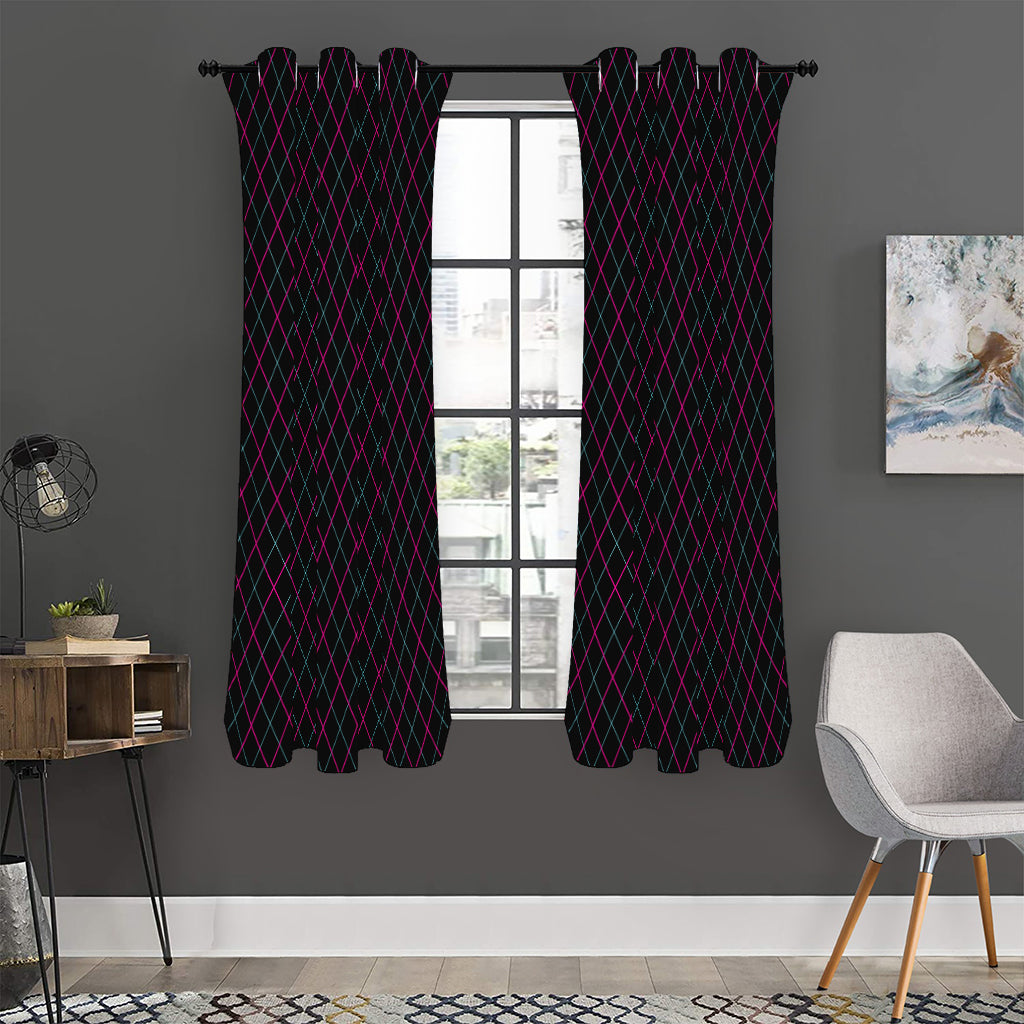 Black Pink And Blue Argyle Pattern Print Curtain