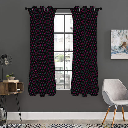 Black Pink And Blue Argyle Pattern Print Curtain
