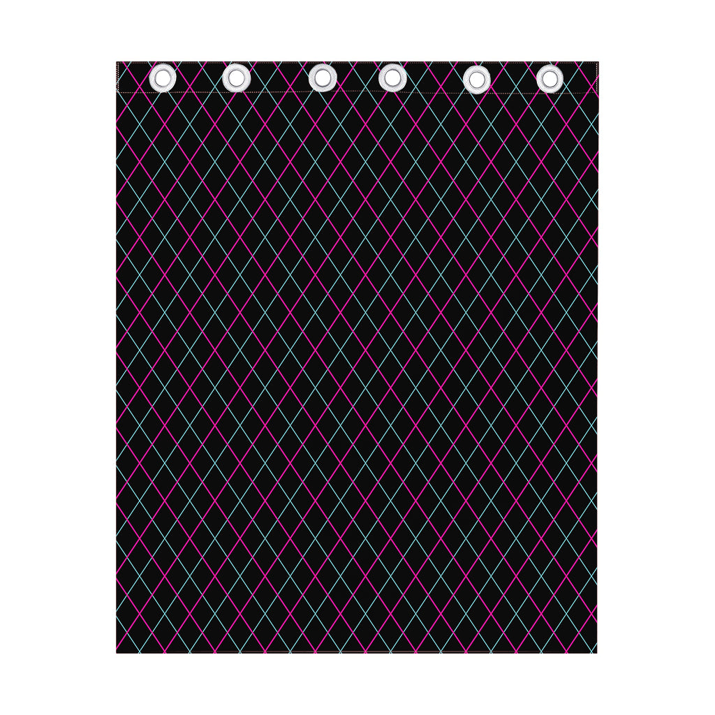 Black Pink And Blue Argyle Pattern Print Curtain
