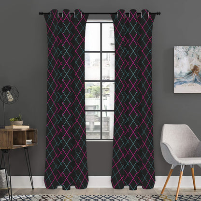 Black Pink And Blue Argyle Pattern Print Curtain