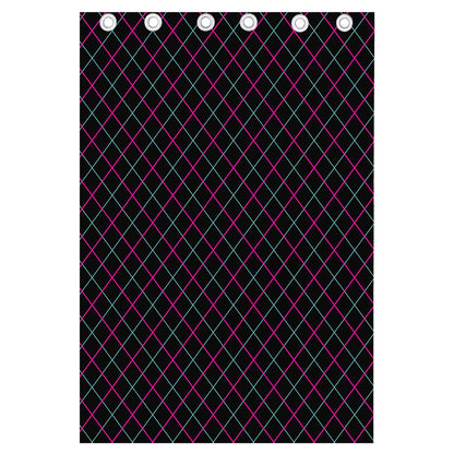 Black Pink And Blue Argyle Pattern Print Curtain