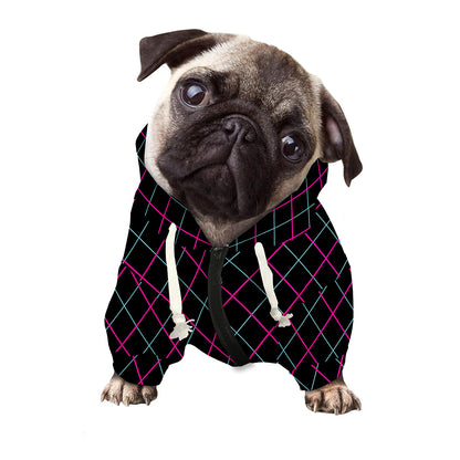 Black Pink And Blue Argyle Pattern Print Dog Zip Up Hoodie