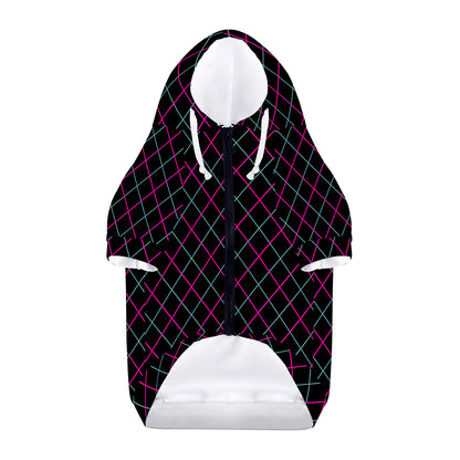 Black Pink And Blue Argyle Pattern Print Dog Zip Up Hoodie
