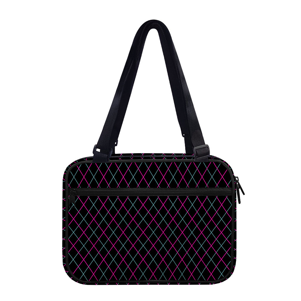 Black Pink And Blue Argyle Pattern Print Double Strap Bible Bag