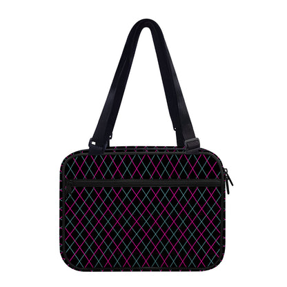 Black Pink And Blue Argyle Pattern Print Double Strap Bible Bag