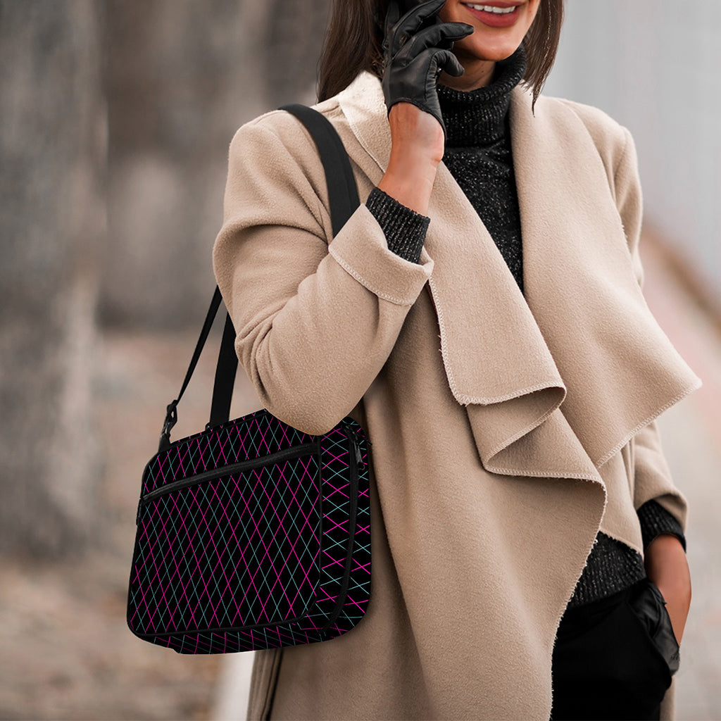 Black Pink And Blue Argyle Pattern Print Double Strap Bible Bag