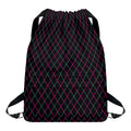 Black Pink And Blue Argyle Pattern Print Drawstring Backpack