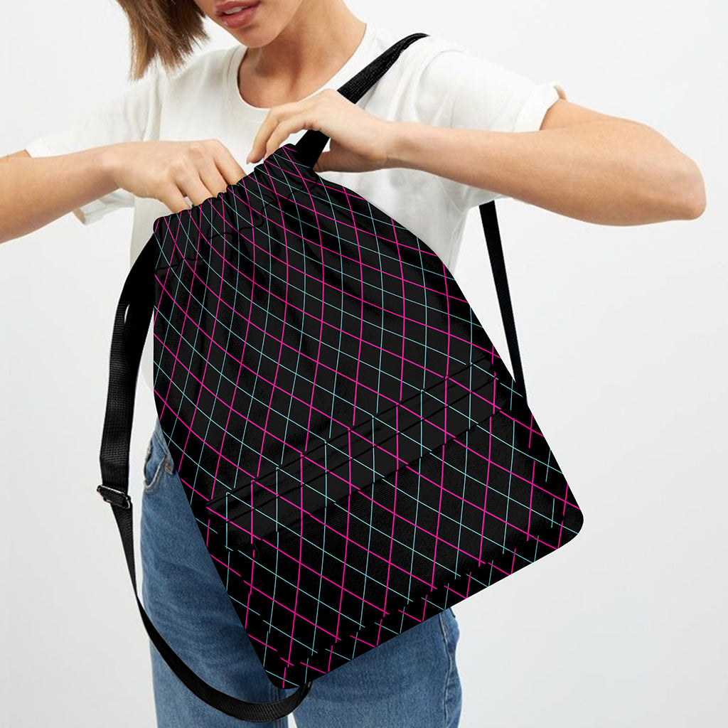 Black Pink And Blue Argyle Pattern Print Drawstring Backpack
