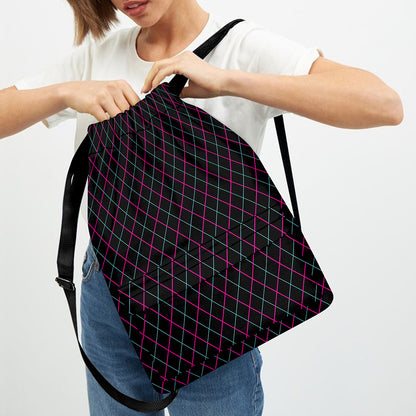 Black Pink And Blue Argyle Pattern Print Drawstring Backpack