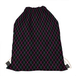 Black Pink And Blue Argyle Pattern Print Drawstring Bag