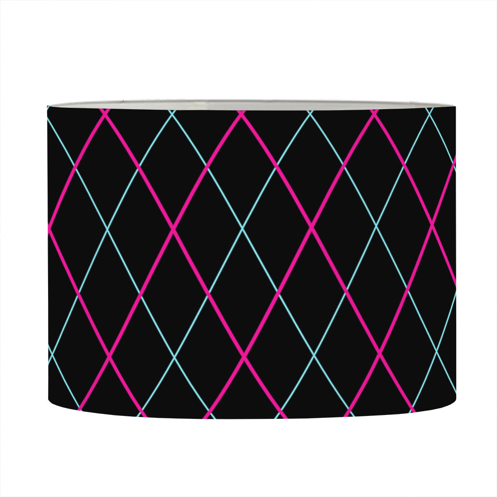 Black Pink And Blue Argyle Pattern Print Drum Lamp Shade