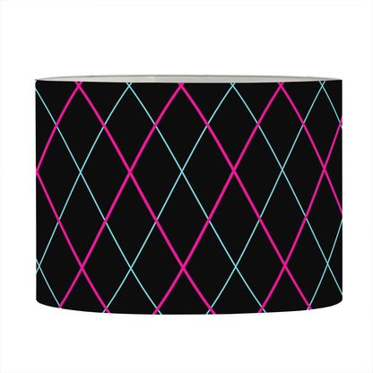 Black Pink And Blue Argyle Pattern Print Drum Lamp Shade