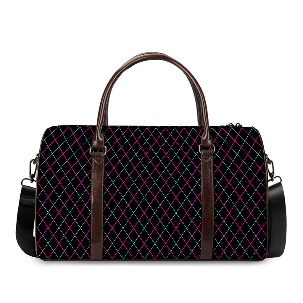 Black Pink And Blue Argyle Pattern Print Duffle Bag