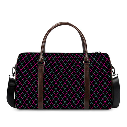 Black Pink And Blue Argyle Pattern Print Duffle Bag