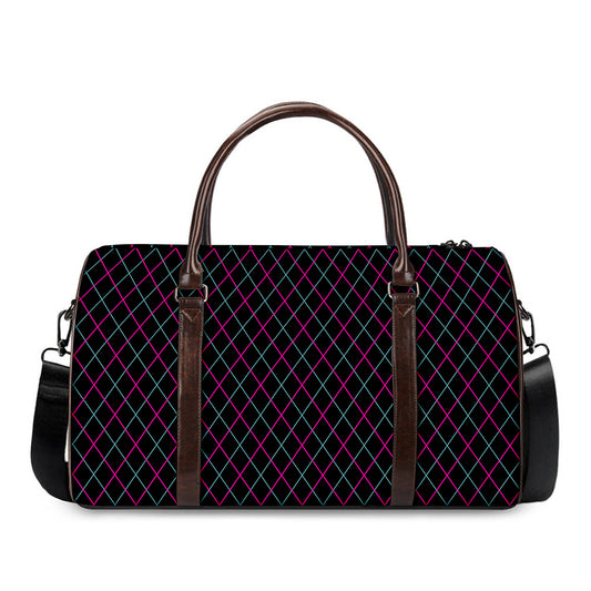 Black Pink And Blue Argyle Pattern Print Duffle Bag