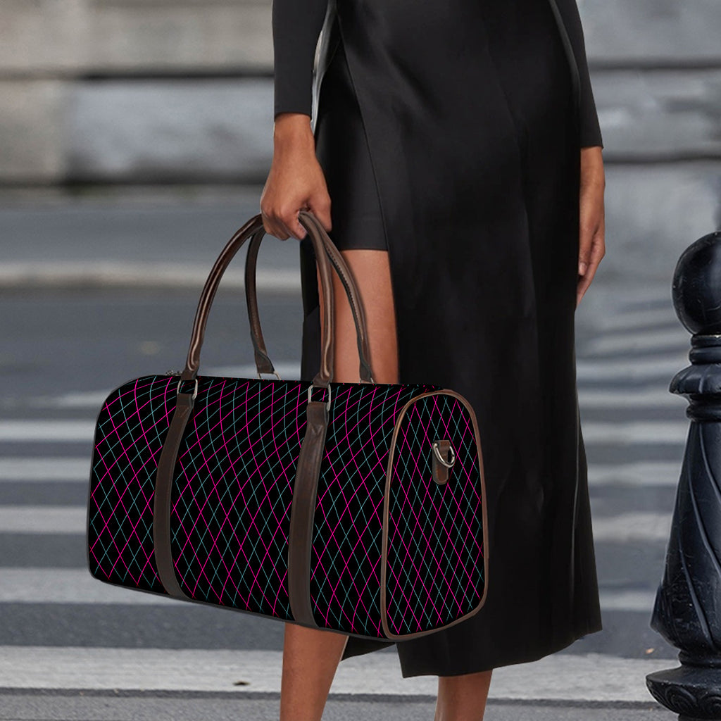 Black Pink And Blue Argyle Pattern Print Duffle Bag
