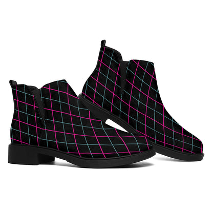 Black Pink And Blue Argyle Pattern Print Flat Ankle Boots
