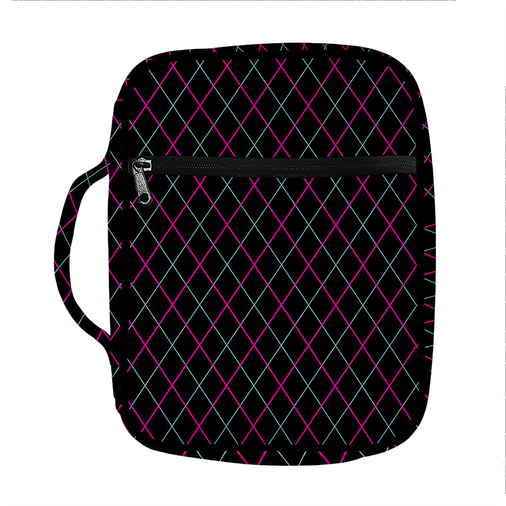 Black Pink And Blue Argyle Pattern Print Front Pocket Bible Bag