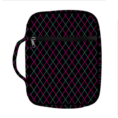 Black Pink And Blue Argyle Pattern Print Front Pocket Bible Bag