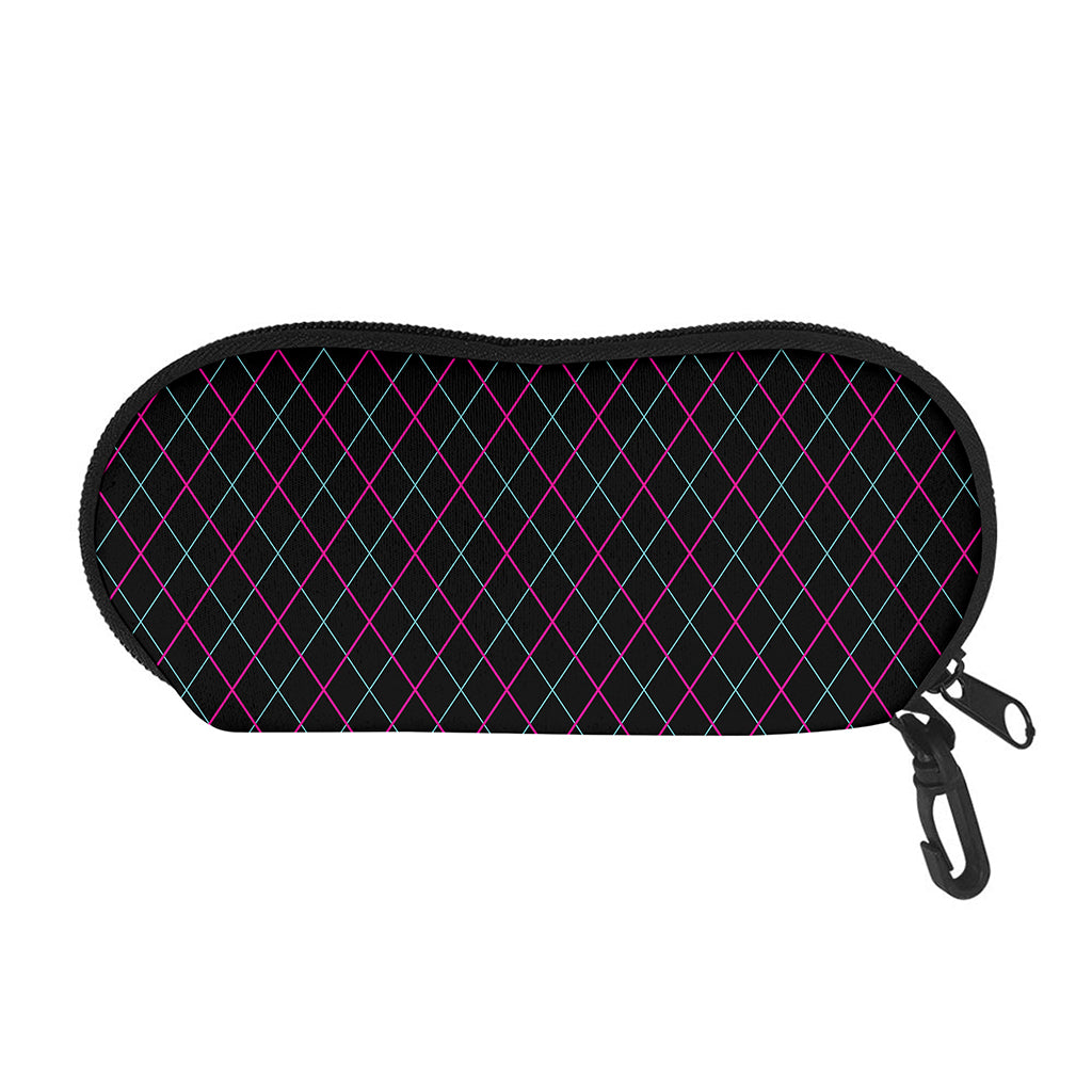 Black Pink And Blue Argyle Pattern Print Glasses Case