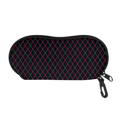 Black Pink And Blue Argyle Pattern Print Glasses Case
