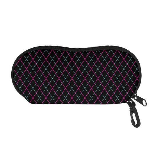 Black Pink And Blue Argyle Pattern Print Glasses Case