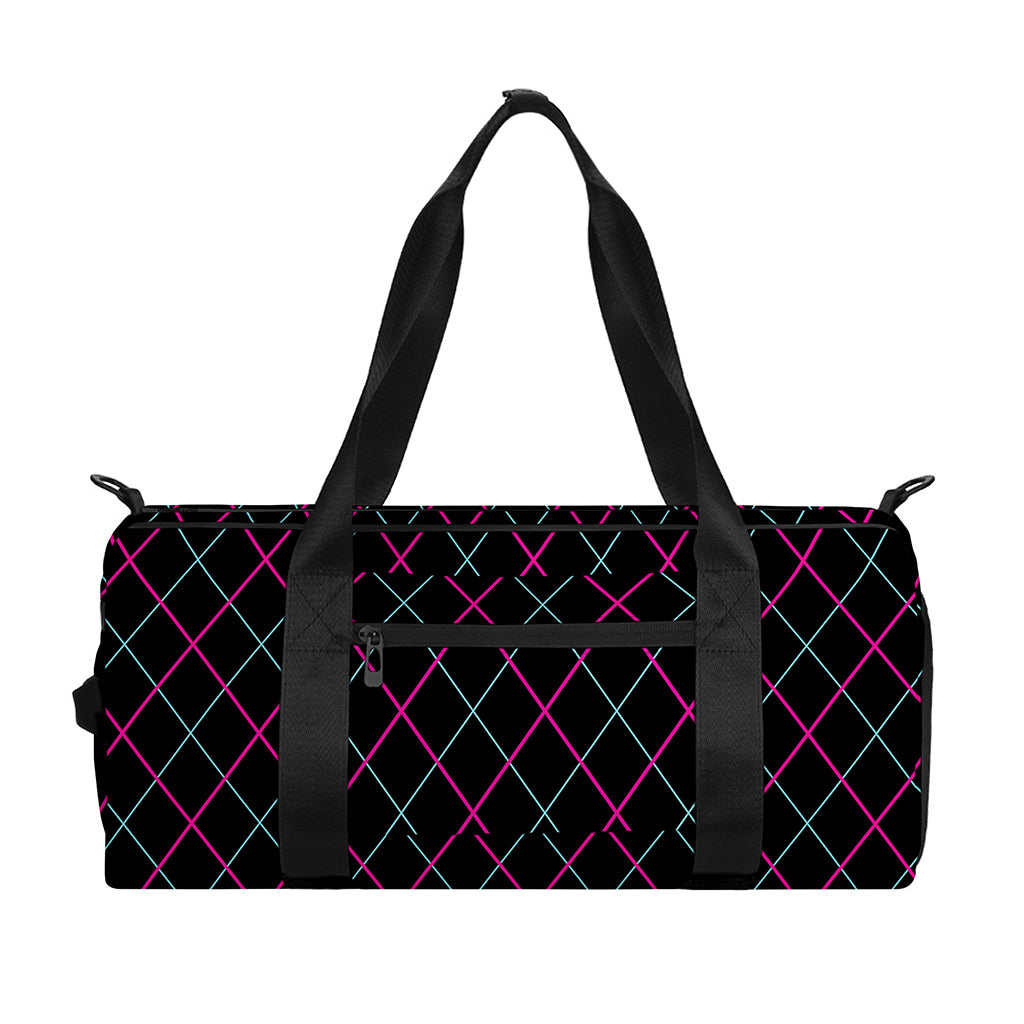 Black Pink And Blue Argyle Pattern Print Gym Bag