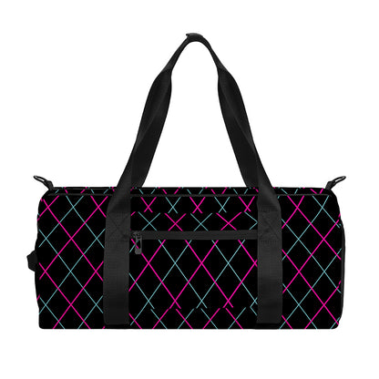 Black Pink And Blue Argyle Pattern Print Gym Bag