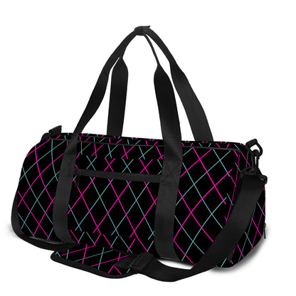 Black Pink And Blue Argyle Pattern Print Gym Bag