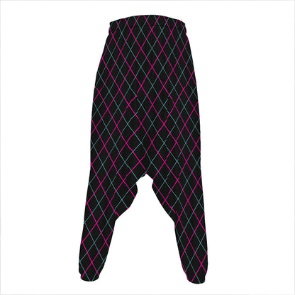 Black Pink And Blue Argyle Pattern Print Hammer Pants