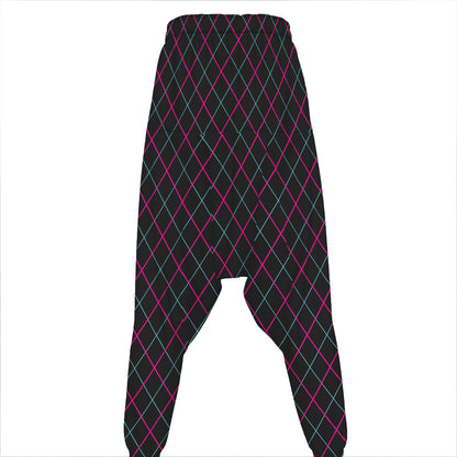 Black Pink And Blue Argyle Pattern Print Hammer Pants