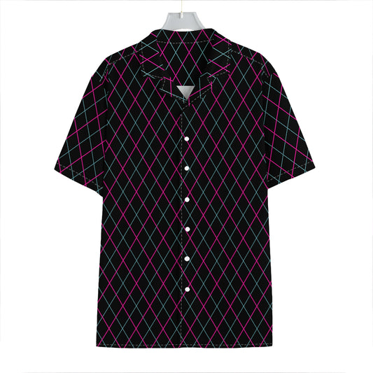 Black Pink And Blue Argyle Pattern Print Hawaiian Shirt