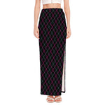 Black Pink And Blue Argyle Pattern Print High Slit Maxi Skirt