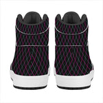 Black Pink And Blue Argyle Pattern Print High Top Leather Sneakers