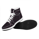 Black Pink And Blue Argyle Pattern Print High Top Leather Sneakers